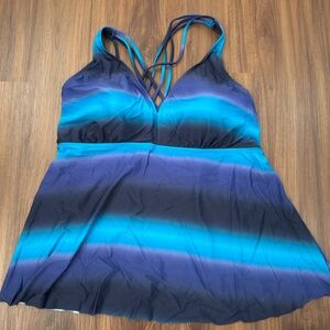 Blue and Purple Striped Tankini Swim Top